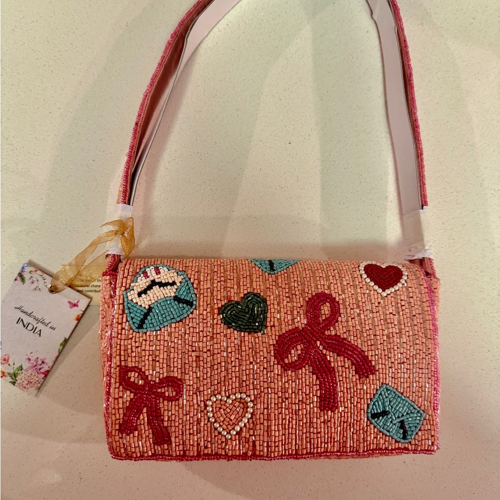 Love Letter Viral Beaded Pink Beaded Shoulder Bag